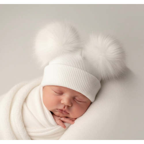 White Double Pom Hat
