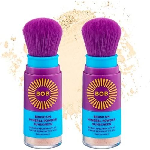 BOB KIDS SPF 30 Brush On Mineral Powder Sunscreen, Broad Spectrum Protection, Water Resistant 80 Mins, Fragrance Free, Easy to Apply for Kids & Babies, Mfg in USA, 2-Pack