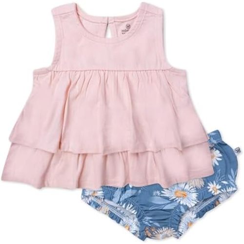 2-Piece Flutter Tee, Dress with Ruffle Diaper Cover 100% Organic Cotton for Infant Baby and Toddler Girls