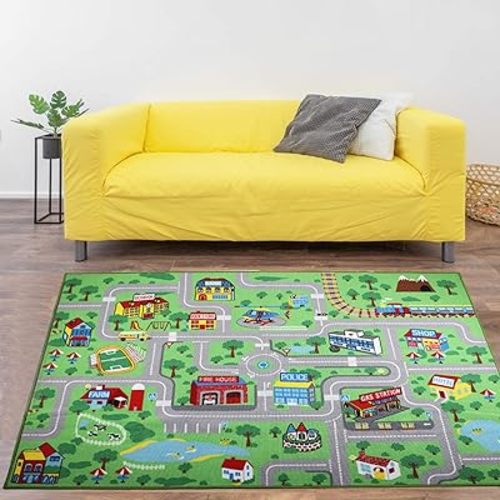 Yincimar Kids Carpet Playmat Rug, 5' x 6'6" Extra Large City Life Educational Car Rug for Baby Toddler Boy Bedroom Playroom