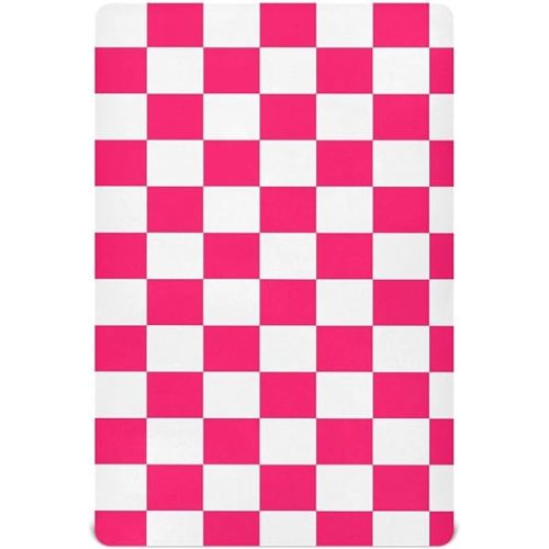 Checkerboard Pink Red Crib Sheets for Boys Girls Pack and Play Sheets Super Soft Mini Fitted Baby Sheet for Standard Crib and Toddler Mattresses Girls Boys, 52x28IN