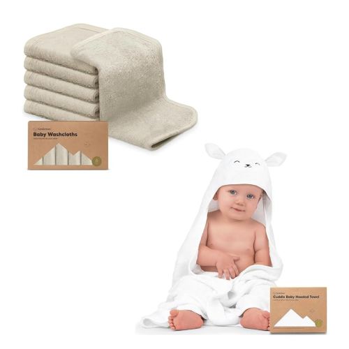 KeaBabies Baby Washcloths for Newborns, Kids and Baby Hooded Towel - Soft, Absorbent Bath Cloth and Face Washcloths - Hooded Towel for Infant & Toddlers