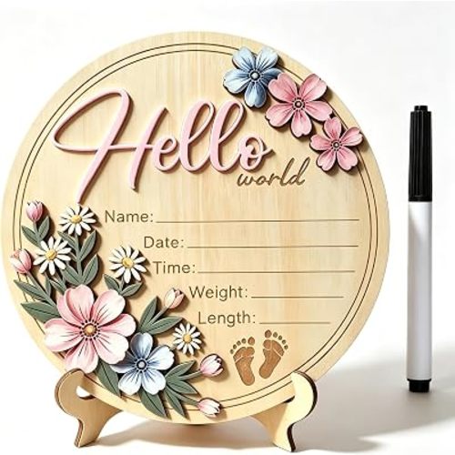 Hello World Wooden Baby Birth Announcement Sign,Welcome Baby Sign