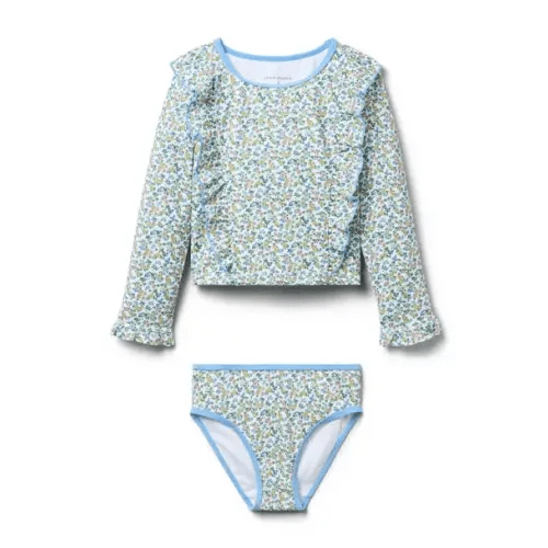 Girl Jet Ivory Ditsy Floral Recyled Ditsy Floral Rash Guard Swimsuit by Janie and Jack
