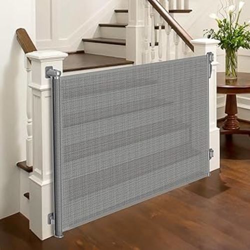 Retractable Baby Gates No Drilling | 54" Wide x 38" Tall Dog Gates for Stairs | Indoor/Outdoor Use | Child Gates for Doorways, Deck, Porch, Hallways, Patio - Gray