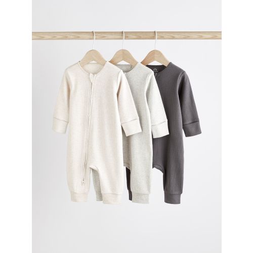 Neutral Baby Footless 2 Way Zip 100% Cotton Sleepsuits 3 Pack (0mths-3yrs)