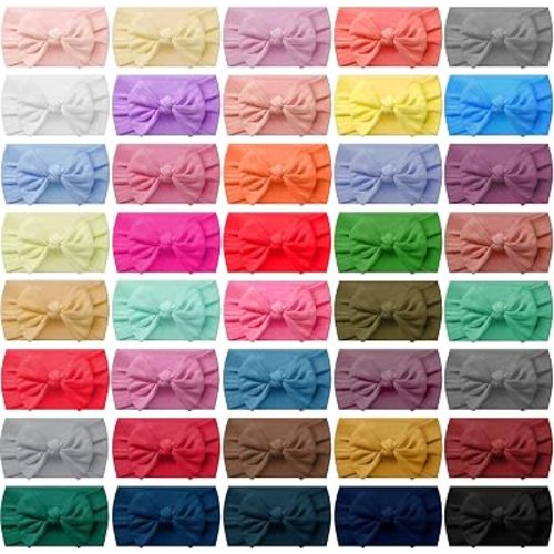 Janinka 42 Pcs Baby Bows Nylon Headbands for Baby Girls Knotted