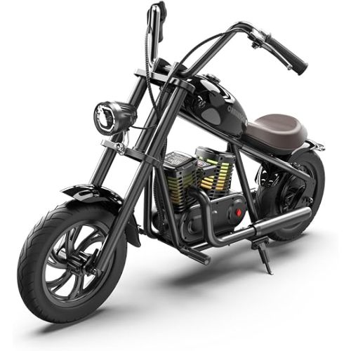 Hyper GoGo Electric Dirt Bike for Kids, [Ideal Gift] Electric Motorcycle with Ambient Light, Music Player, Simulated Fog Emission, Up to 10MPH & 60 Minutes Continuous Ride(Radiant Black)