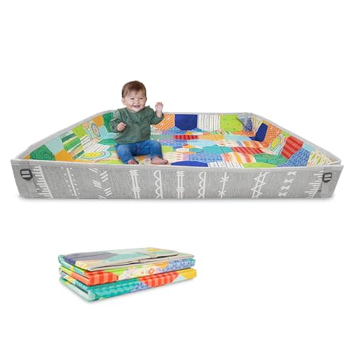 Infantino Foldable Soft Foam Play Mat, Reversible 57x57” Baby Mat for Floor Time, Lightweight, Portable & Easy to Store, Water Resistant, Wipeable, Multicolor