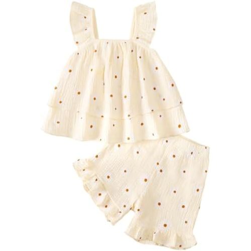 Jecson Toddler Girl Outfits Baby Girl Summer Clothes Sleeveless Ruffle Dress Tops and Shorts Clothing Sets 12M-4Y