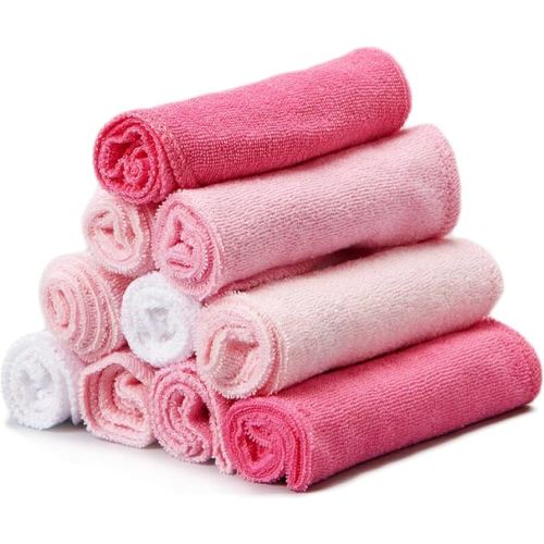 Spasilk Baby Washcloth Wipes Set for Newborn Boys and Girls, Soft Terry, Pack of 10, Pink