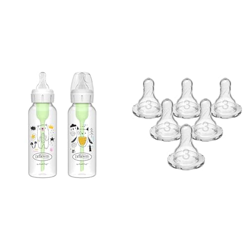 Dr. Brown's Natural Flow Anti-Colic Options+ Narrow Baby Bottle & Dr. Brown’s Natural Flow Level 3 Narrow Baby Bottle Silicone Nipple, Medium-Fast Flow, 6m+, 100% Silicone Bottle Nipple