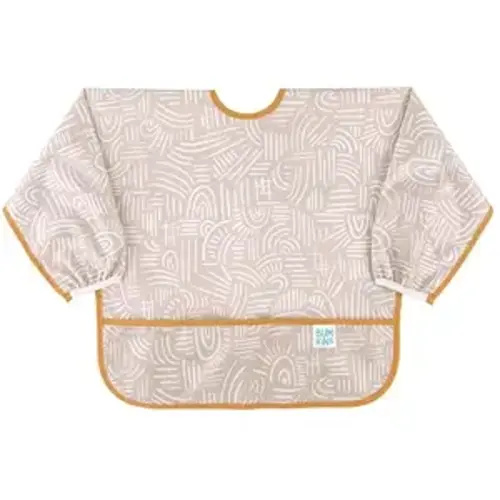 Bumkins Sleeved Bib for Girl or Boy, Baby and Toddler for 6-24 Mos, Essential Must Have for Eating, Feeding, Baby Led Weaning Supplies, Long Sleeve Mess Saving Food Catcher, Soft Fabric, Boho Beige