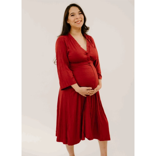 Lila Labor & Postpartum Gown in Crimson