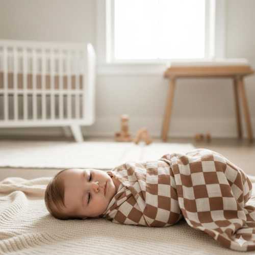 Checked in Cozy Baby Swaddle Blanket | Brown Checks | Baby Shower Gift
