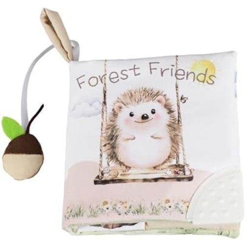 Ali+Oli Baby Cloth Book – Soft Sensory Crinkle Book with Teether for Infants 0-12 Months – Early Learning Touch & Feel Tummy Time Toy – Newborn Shower Gift for Boys & Girls - Forest Friends