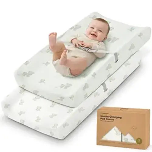 2-Pack Organic Changing Pad Covers for Girl, Boy, Neutral - 100% Cotton Changing Table Pad Cover, Soft Baby Nursery Diaper Changing Pad Sheets, Contour Changing Pads Liners, Change Pad Cover (Elly)