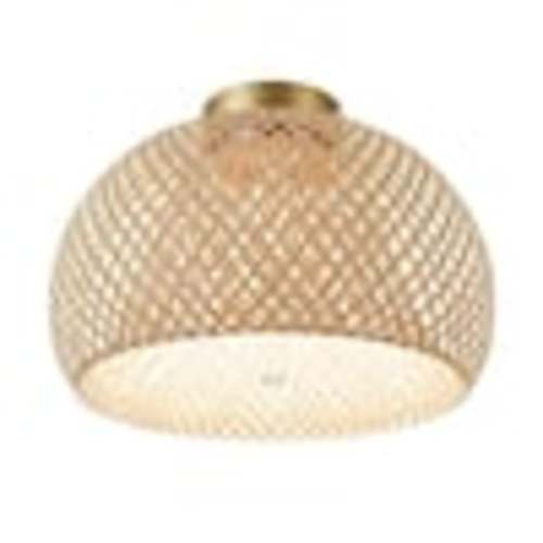 aiwen Bamboo 11.41 in. 1-Light Semi-Flush Mount Light Rustic Basket Handmade Woven Ceiling Light C-NW-8192