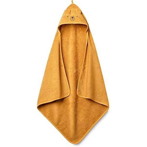 Baby Hooded Towel – Organic Cotton Baby Bath Towels – Baby Towels, Baby Bath Towels for Baby Boy, Baby Girl, 32" x 32" Super-Soft and Absorbent Baby Towels for Newborn (Bear - Autumn Yellow)