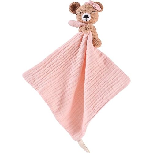Baby Doll Blankets & Plush Teddy Bear Rattle - Perfect Newborn Girl Essential, Crochet Baby Rattles, Security Blanket, and Sleeping Toys for Babies