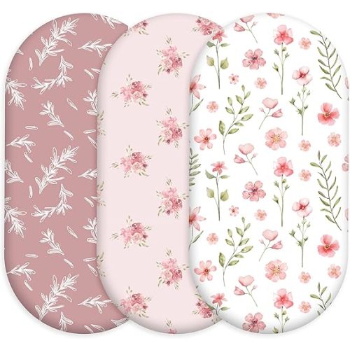Floral Bassinet Sheets Girl 3 Pack, Breathable Cozy Fitted Mattress Sheet, Elastic Travel Bassinet Fashionable, Standard Cradle Safe Sheets for Baby Boy Girls 32" x 16"
