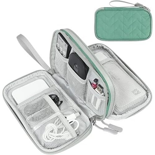 FYY Electronic Organizer, Travel Cable Organizer Bag Pouch Electronic Accessories Carry Case Portable Waterproof Double Layers All-in-One Storage Bag for Cable, Cord, Charger, Phone,-Pattern Green