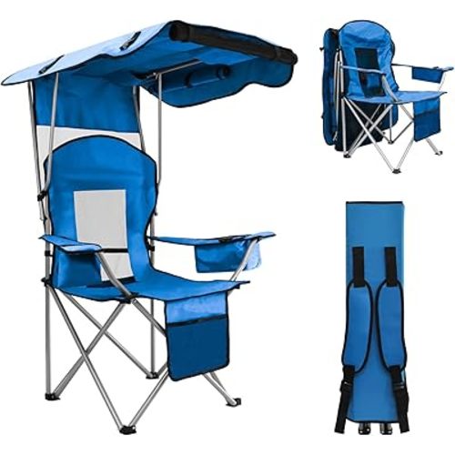 BDL Camping Chair with Canopy Shade Portable Folding Beach Chairs with Cooler, Mesh Backrest, Cup Holder, and Pocket for Camping, Fishing, Beach, and Sports