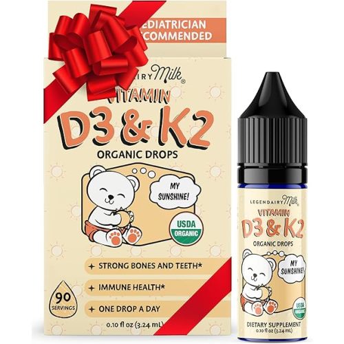 Legendairy Milk Organic Baby Vitamin D3 K2 Liquid Drops, 400 IU of Baby Vitamin D Drops for Infants - Vitamin D for Newborns, Toddlers, and Kids - Vegan, 90 Servings