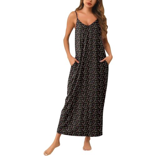 Marvmys Womens Cotton Long Nightgowns Spaghetti Strap V Neck Full Slip Sleep Shirts with Pockets