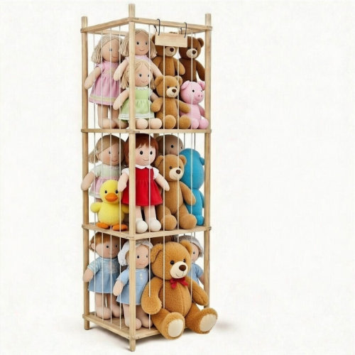 Ebern Designs Wooden Plushie Organizer With Bungee Cords, Easy Setup Stuffed Animal Zoo For Large Capacity Toy Storage | Wayfair