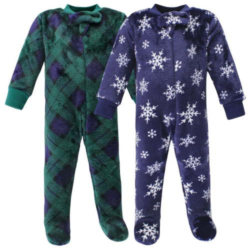 Hudson Baby Plush Sleep and Play, Navy Snowflake, 0-3 Months