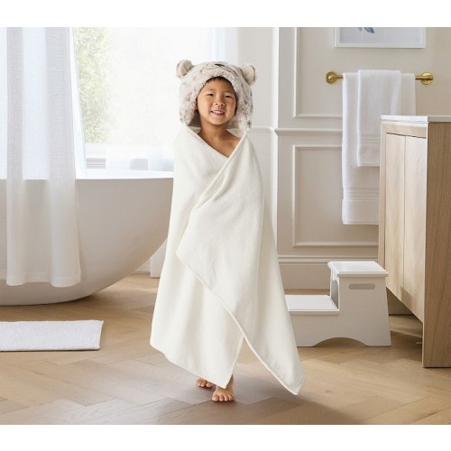 Snow Leopard Faux Fur Kid Hooded Towel