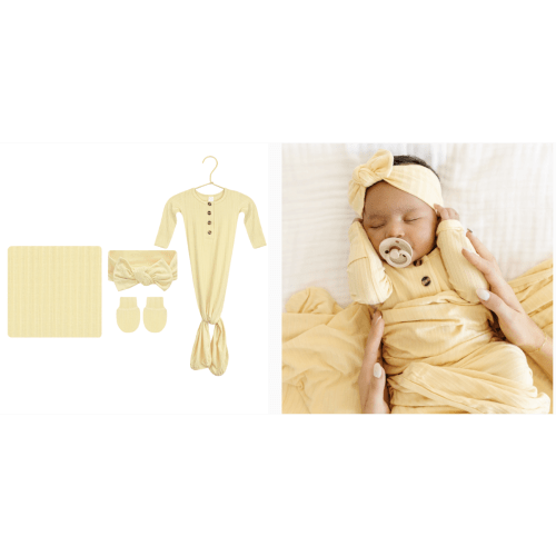 Birdie Ribbed Newborn Headband Bundle (Gown)