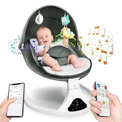 Baby Swing for Infants to Toddler| Portable Infant Swing with Remote Control, Rocker for Newborn with 5 Speeds, 3-Point Harness for Baby Boy Girl (Green)