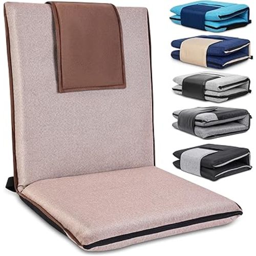 FASTMOMENT Chaise de sol réglable avec support dorsal – Chaise de méditation portable pliable à 14 positions pour adultes et enfants – Roulements KOYO japonais et housse en lin lavable (marron)