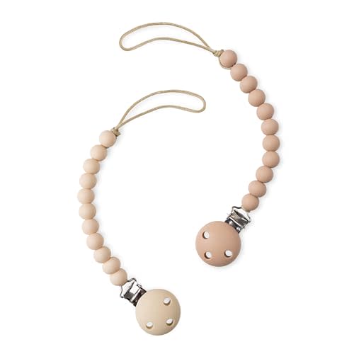 Comfy Cubs Pacifier Clips 2 Pack - 100% Food Grade Silicone Baby Pacifier Clips, BPA & PVC Free - CPSIA Certified, Lightweight and Flexible Baby Gifts - Beige & Light Beige