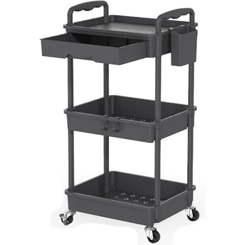 Rolling Storage Cart with Detachable Drawers, Locking Wheels, Cup Holder & Hooks, Easy Assembly 3-Tier Mobile Organizer for Kitchen, Bathroom, Craft Room, Jet