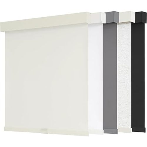 AOSKY Blackout Roller Shades Cordless Blinds for Windows, Free-Stop Shades with Valance, Thermal Insulated Fabric, UV Protection, Natural Woven Blinds for Home and Office (34" W x 72" H, Ivory)