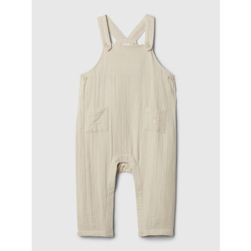 Baby Crinkle Gauze Overalls in bedrock beige