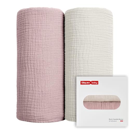 GLLQUEN BABY Muslin Swaddle Blankets for Girls, 2-Pack Organic Baby Blankets for Girl Boy, Newborn Receiving Blanket, Baby Swaddle Blanket Unisex, Baby Essentials, Registry & Gift, 40 x 38 inches