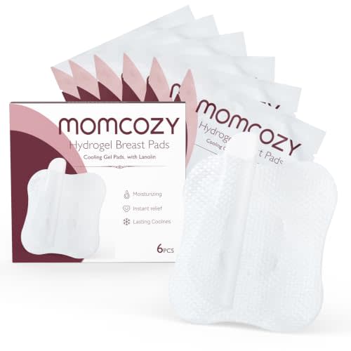 Momcozy Hydrogel Nursing Pads,Cooling Relief,Breastfeeding Essentials 6pcs | Nipple Pads with Lanolin, Instant Cooling Relief, Support for Breastfeeding and Pumping, Individually Wrapped