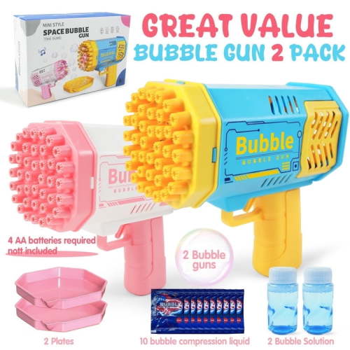Jaawind 2 Pack Bubble Machine for Kids, Bubble Blaster 40 Holes, Electric Bubble Blower Maker Toys for Boys Girls Toddlers 3 4 5 6 7 8Years Old, Gift for Indoor Outdoor Wedding Birthday Pink&Blue
