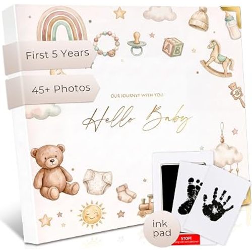 Baby Memory Book Keepsake, 0-5 Year Milestone Journal, Scrapbook, 136 Pages