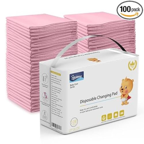 Disposable Changing Pad (100 Pack), Baby Incontinence Changing Pads Diaper UnderPads, Ultra Absorbent & Waterproof, Covers Any Surface for Baby Diaper Changes,18 x 13inch (Pink)
