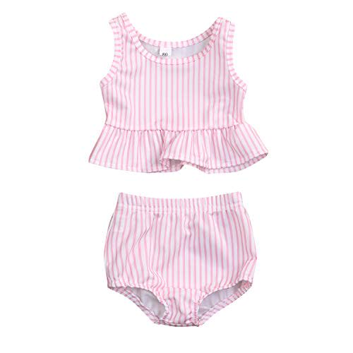 YOUNGER TREE Toddler Baby Girls Summer Swimsuit Sleeveless Striped Swimwear Two-Piece Suit Beach Bikini