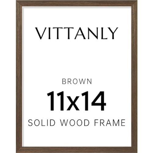Vittanly 11x14 Picture Frame, Solid Wood Frame with Plexiglass, Brown