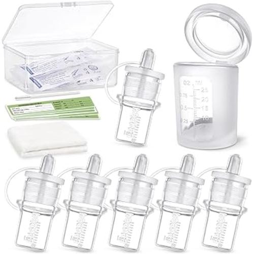 haakaa Colostrum Collectors 2ml/6pcs & Lidded Feeding Cup 25ml/1pc Set - Collect, Store & Feed Colostrum in One, Ready-to-Use Individually Wrapped, Reusable Colostrum Syringes for Liquid Gold