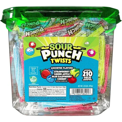 Sour Punch Twists, Sour Candy 3" Individually Wrapped Chewy Candy, 4 Assorted Fruity Flavors