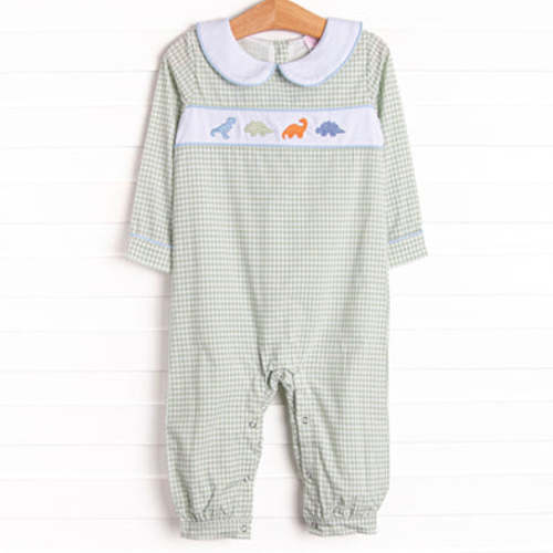 Fossil Friends Embroidered Long Romper, Green – Stitchy Fish