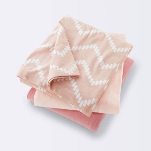 Jersey Swaddle Baby Blankets - Pink Chevron - 3pk - Cloud Island™: Cotton, 47" x 47", Abstract Theme